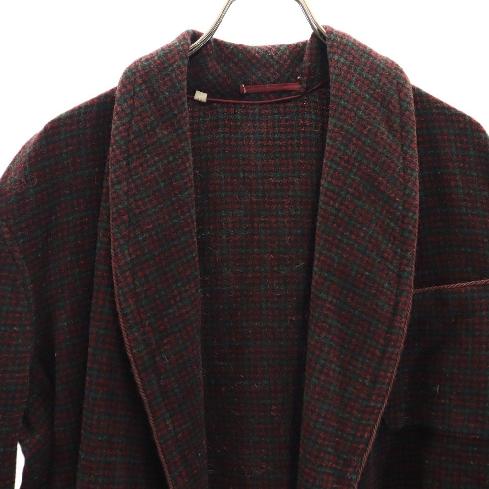 VINTAGE 40s 50s Smoking jacket Check Pattern Shawl collar Jacket 48 Men's Used