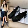 5594 Fat Mm High Heels Thick Heel Square Head Retro Mary Jane Women's Single Shoes Wide Fat Feet Large Size Women's Shoes 4143
