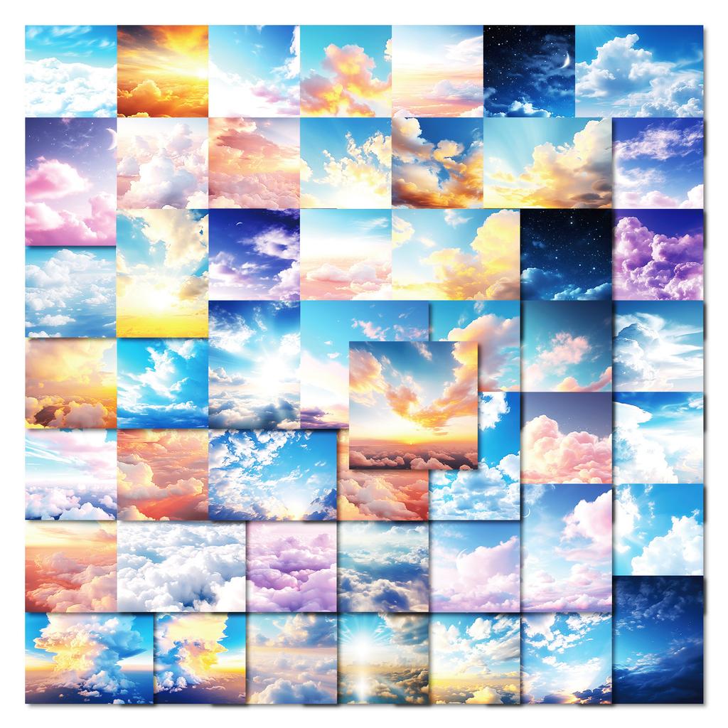 50 Stickers for Fantasy Sky Colorful Cloud Landscape Pictures Daily Decoration Stickers Guka Waterproof Stickers