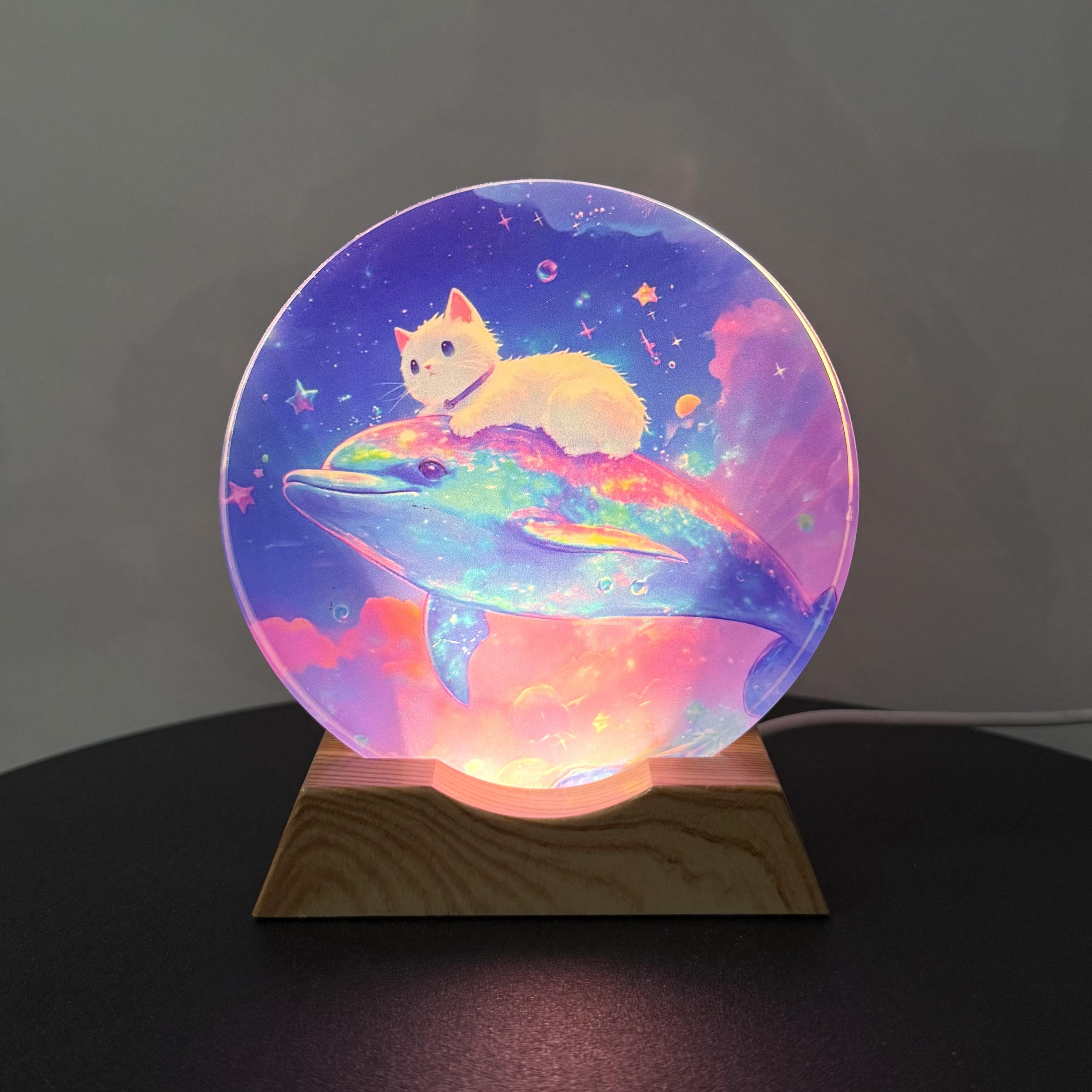 

Cat and Dolphin Crystal LED Night Light Strip Base - USB-powered glass decorative lamp, suitable for bedrooms, living rooms, bir Cat and Dolphin