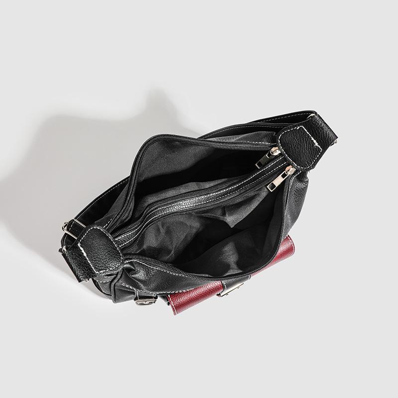 Vintage medieval bag personalized soft leather y2k Spice Girl locomotive bag women 2025 new contrasting color shoulder messenger bag tide