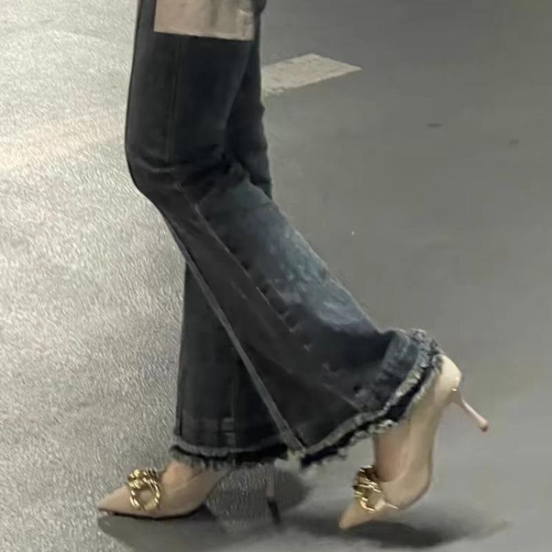 French high heels women's spring and autumn 2025 new pointed head shallow mouth design sense niche metal chain stiletto single shoes