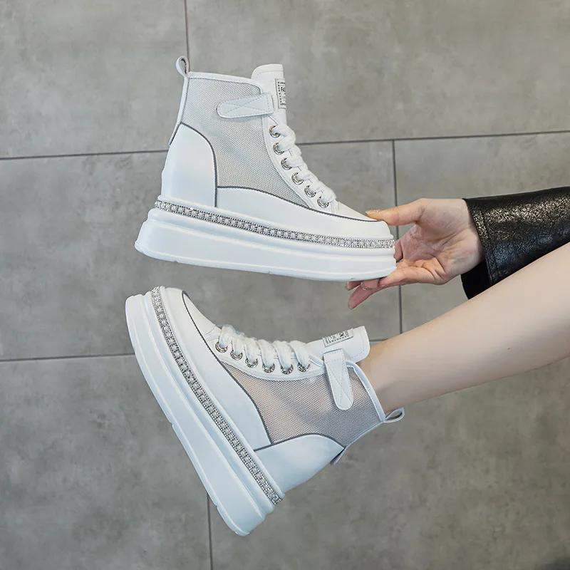Fashion Women's Leather Shoes Spring and Autumn New Muffin Women Shoes with High Heels and Thick Soles Inside To Increase High Top Shoes