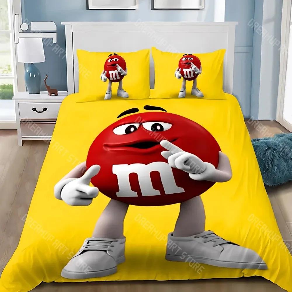 Fashion M&M Chocolate Logo Duvet Cover Pillowcase Bedding Set Boys Girls Bedroom Decoration Children Gift Single Double Size