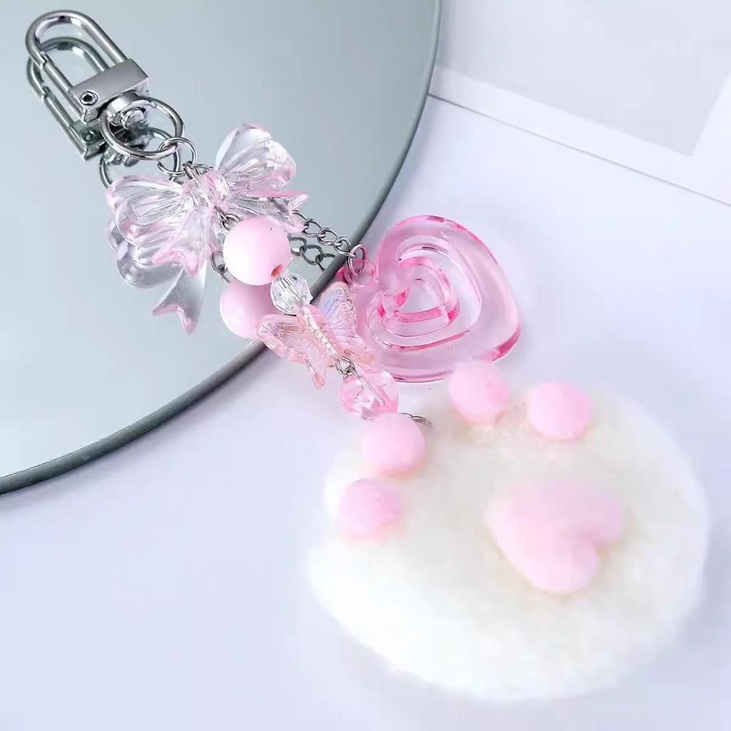 Korean Cute Plush Cartoon Cat Claw Keychain Soft Pink Key Ring Pendant Backpack Car Pendant Decoration Keyholder Lolita Girls