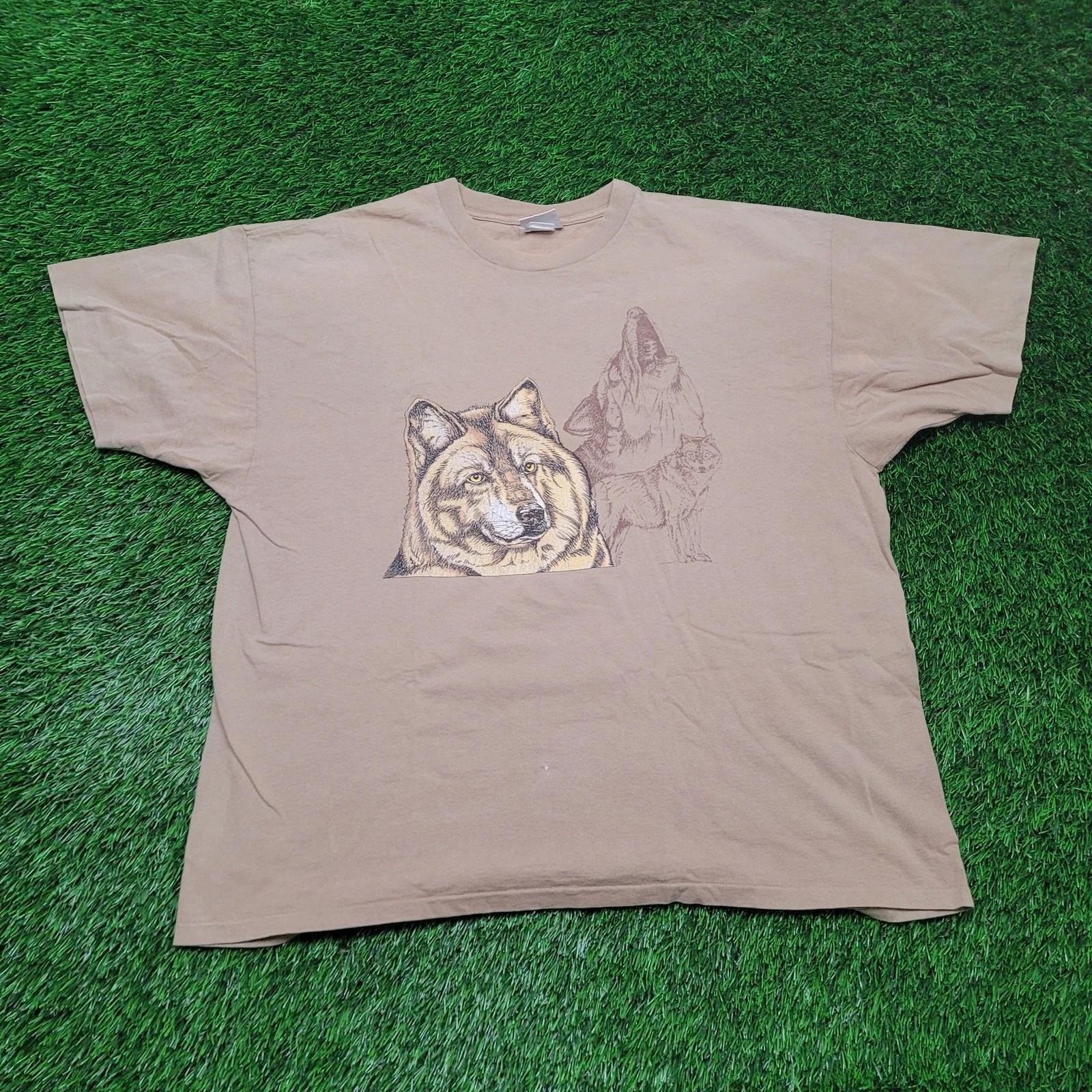 

VTG 90s Wolf Nature Tee Mens XL Boxy Fit Single Stitch USA Made Tan Brown 2XL