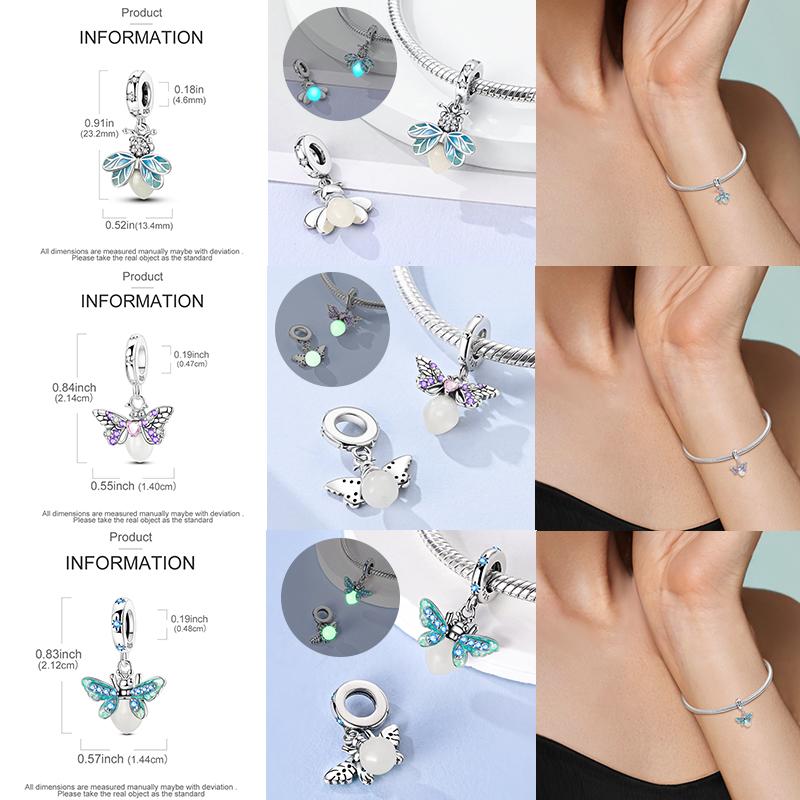 Letter Luminous Firefly Charms Copper Butterfly Dog Paw Pink Beads Fits Bracelet Necklace Diy Jewelry