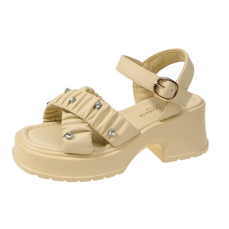 

2024 Модные женские босоножки со стразами на высоком каблуке с открытым носком и пряжкой Летние повседневные пляжные босоножки Босоножки на платформе 40 жёлтый