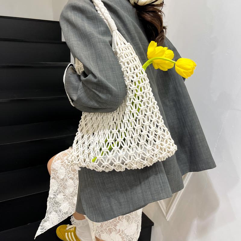 

Leisure rope woven bag new shoulder women s beach woven bag fishing net bag fashionable and simple trendy tote bag хаки