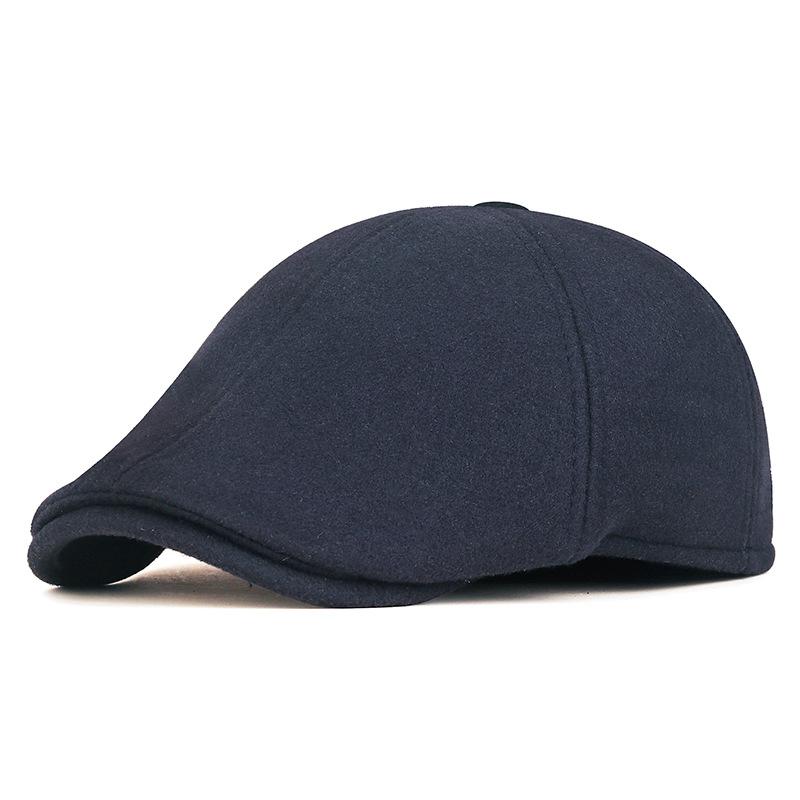 Mens Winter Warm Wool Blend Flat Cap with Ear Flaps Outdoor Hat