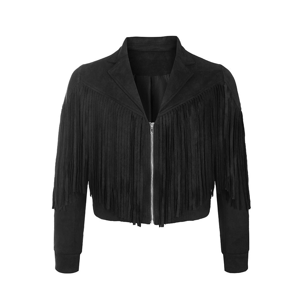 Amazon foreign trade women's clothing, autumn tops, deerskin velvet, classic fringed jackets, cross-border high quality