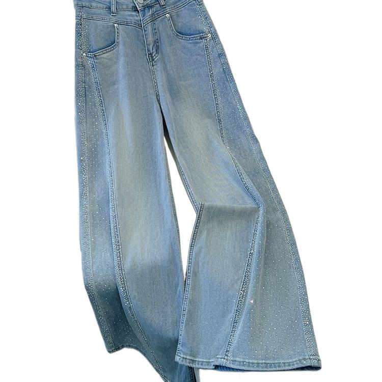 Women's High-Waisted Stretch Bell-Bottom Jeans - Sky Blue Diamond, Spring/Summer 2026