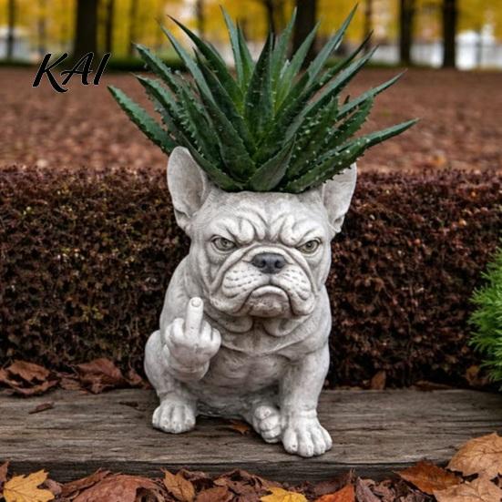 Kreatywna doniczka do wnętrz Zabawny piesek Buldog Doniczka Nowość Pies Środkowy Palec Kwiat Urocza Statua na Balkon Ogród Wystrój Biurka Zewnętrznego Ekspresja