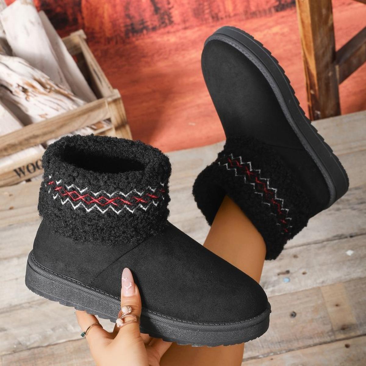 

Large Size Cotton Shoes for Women, Winter Ethnic Style, Worn Outdoors with Warm Fleece and Thick Soled Snow Boots 36 чёрный