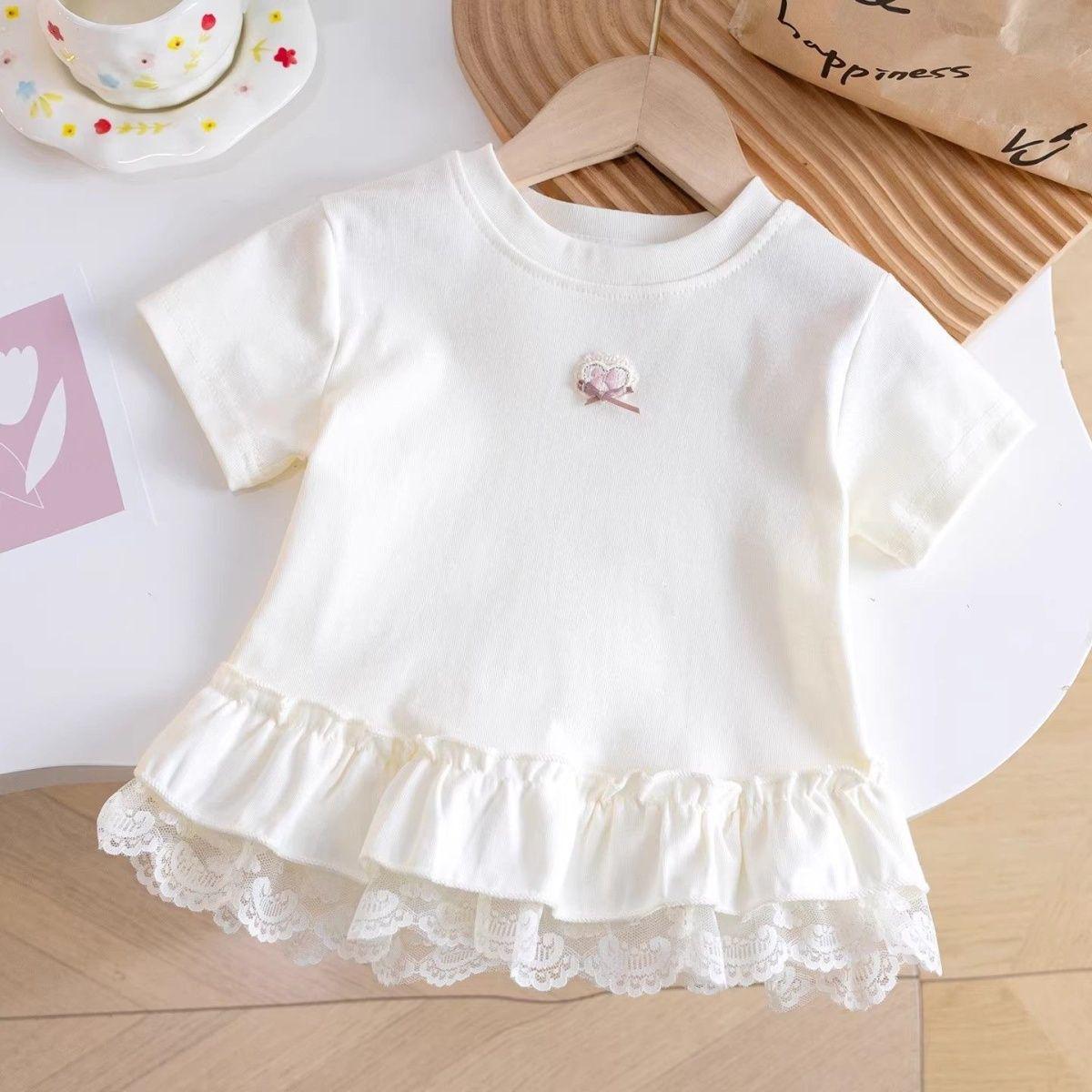 Girls Short-Sleeve Ruffle Top - Summer Princess Style 130cm