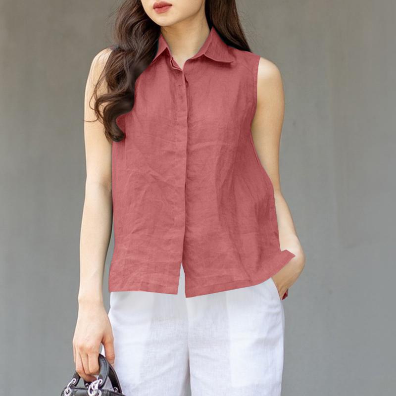 ZANZEA Women Classic Collar Summer Casual Sleeveless Vest Tops