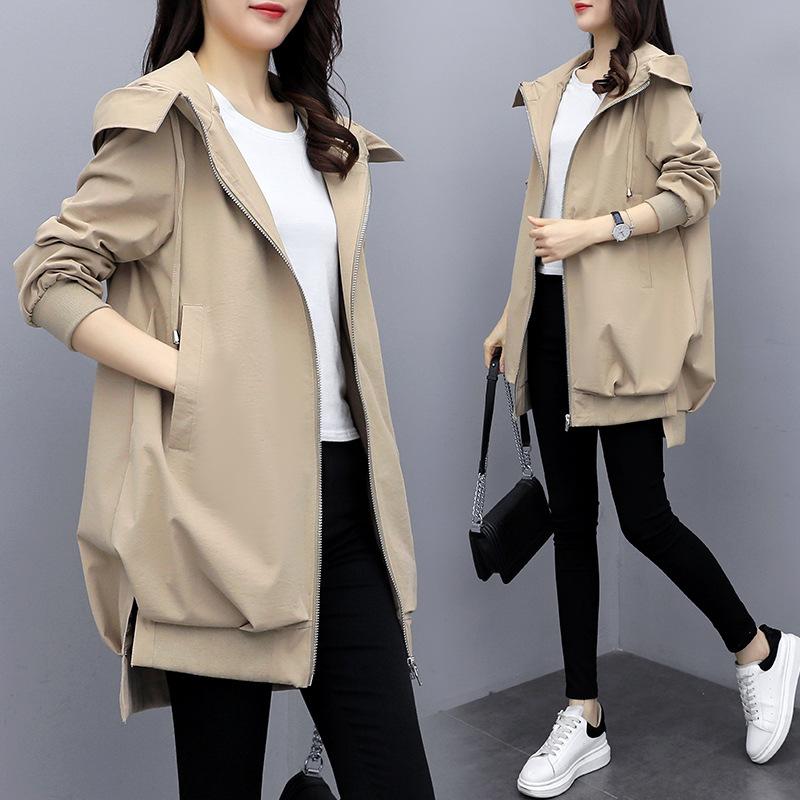Dames Herfst Middellange Losse Capuchon Modieuze Jas