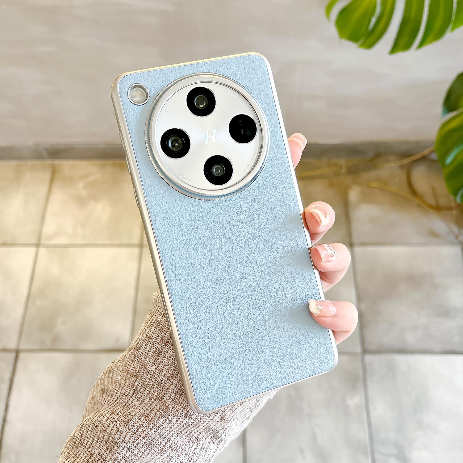 Shockproof Litchi Leather Electroplating PC Hard Case For OPPO Find X8 Pro X7 Ultra Reno 13, Metal Camera Protection Phone Cover For Find X7 светло-синий