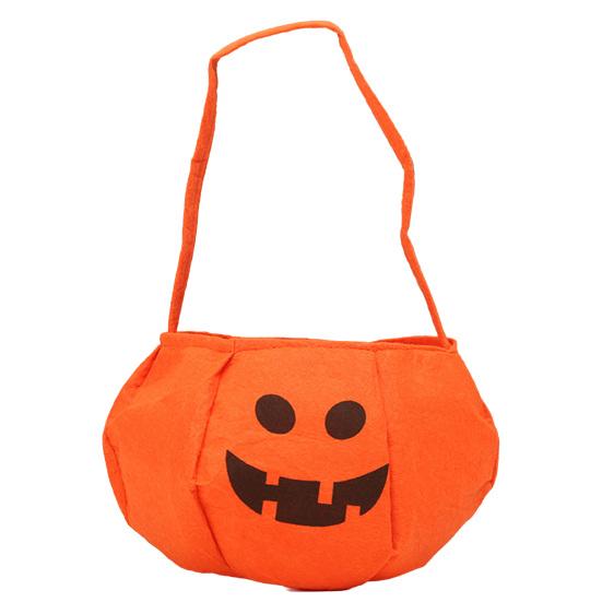 Xiaobudian Halloween Pumpkin Candy Bag for Kids, Small Trick or Treat Bucket, Soft Face Basket with Handle Party Decoration