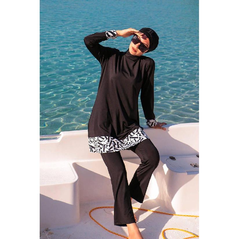 Summer modest swimwear set floral print - long sleeve tunic and full length leggings set - muslin swimwear - UV protection beachwear - summer burkini