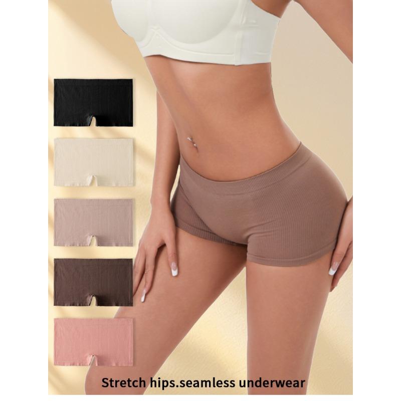 Women Seamless Low Waist Breathable Ribbed Solid Color Safety Underwear Panties