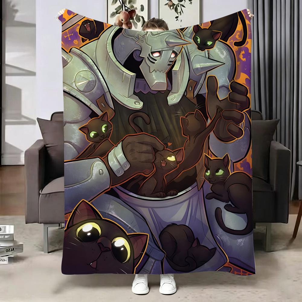 Anime Fullmetal Alchemist Throw Soft Warm Flannel Blanket, Multi-use Throw for Bed Sofa Office, Air Conditioning Nap Blanket 75X95CM