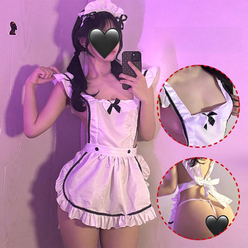 Sex Lingerie White Cook Back Cross Halter Maid Uniform Maid Qqny Abstinence Pure Lust
