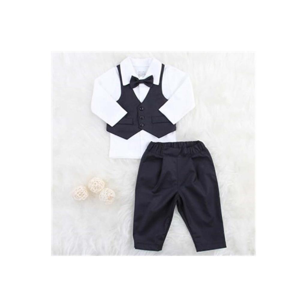 Miniropa Plain Black 3-piece Baby Set With Bow Tie And Vest