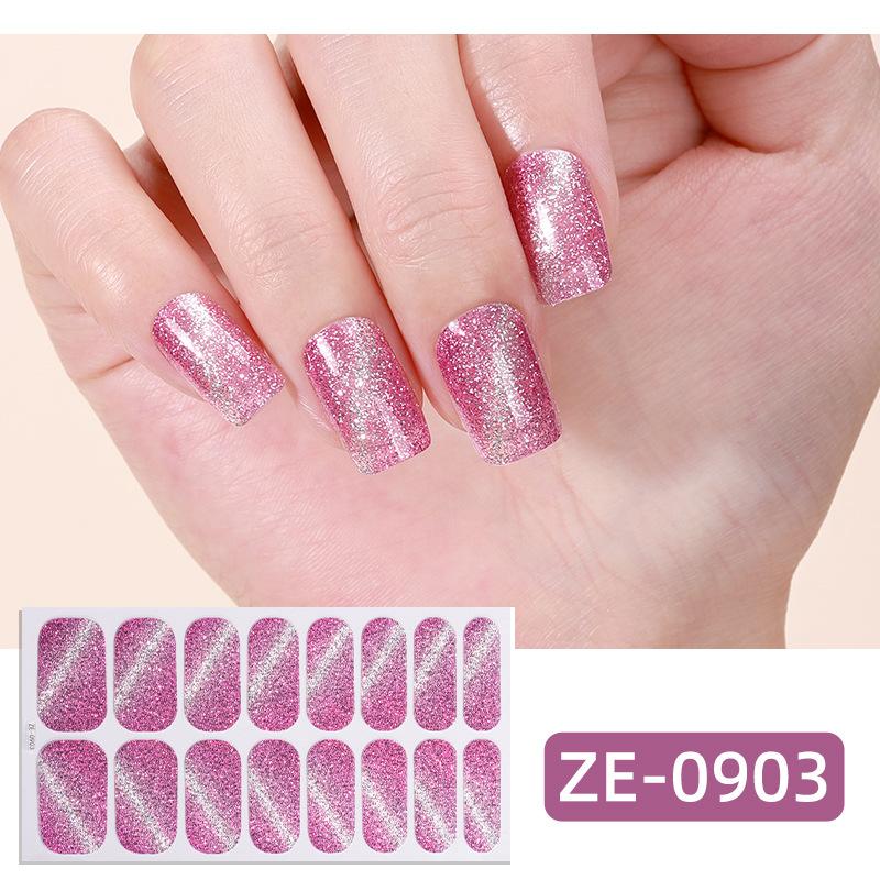 16Tips Cat Eye Nail Stickers, UV Semi-Cured Gel Nail Polish Strips Self-Adhesive Magnetic Cat Eye Effect Nail Art Wraps with Nail File
