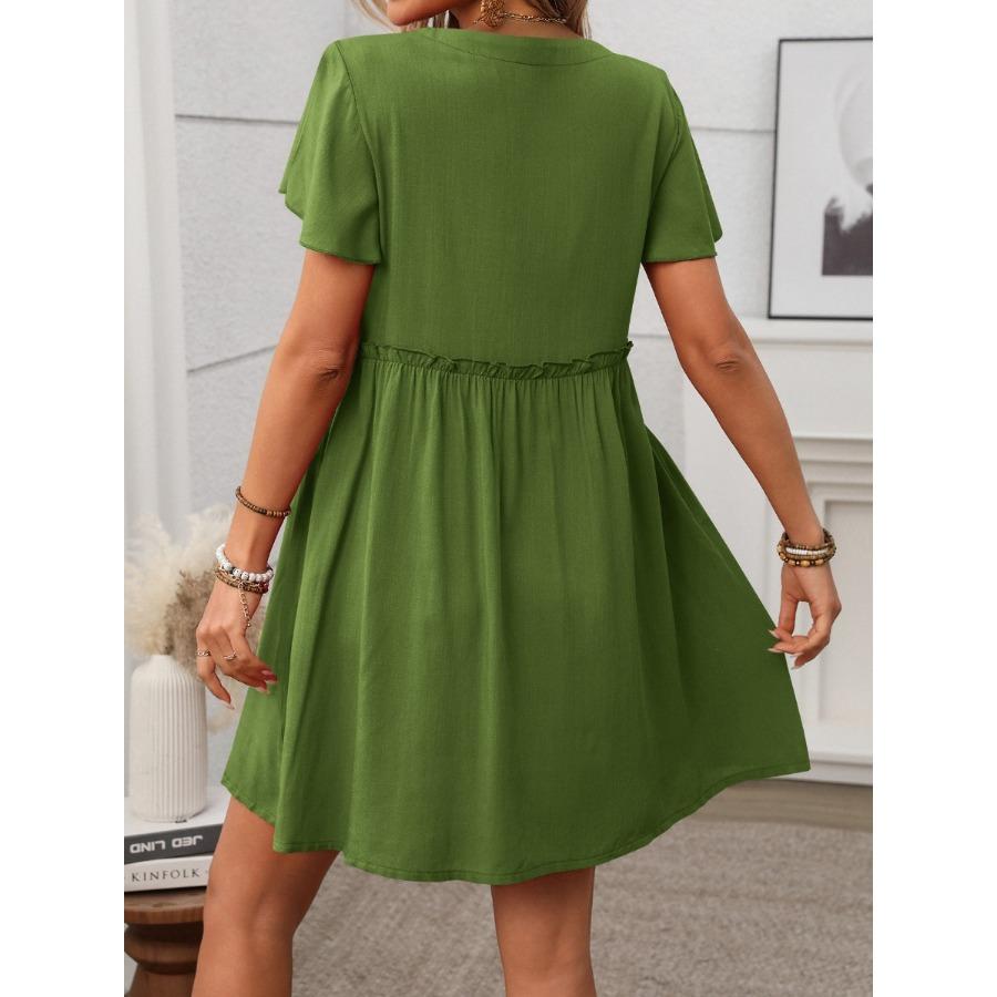 Summer Vacation V-neck Short Sleeved Ruffled Dress for Women Dress