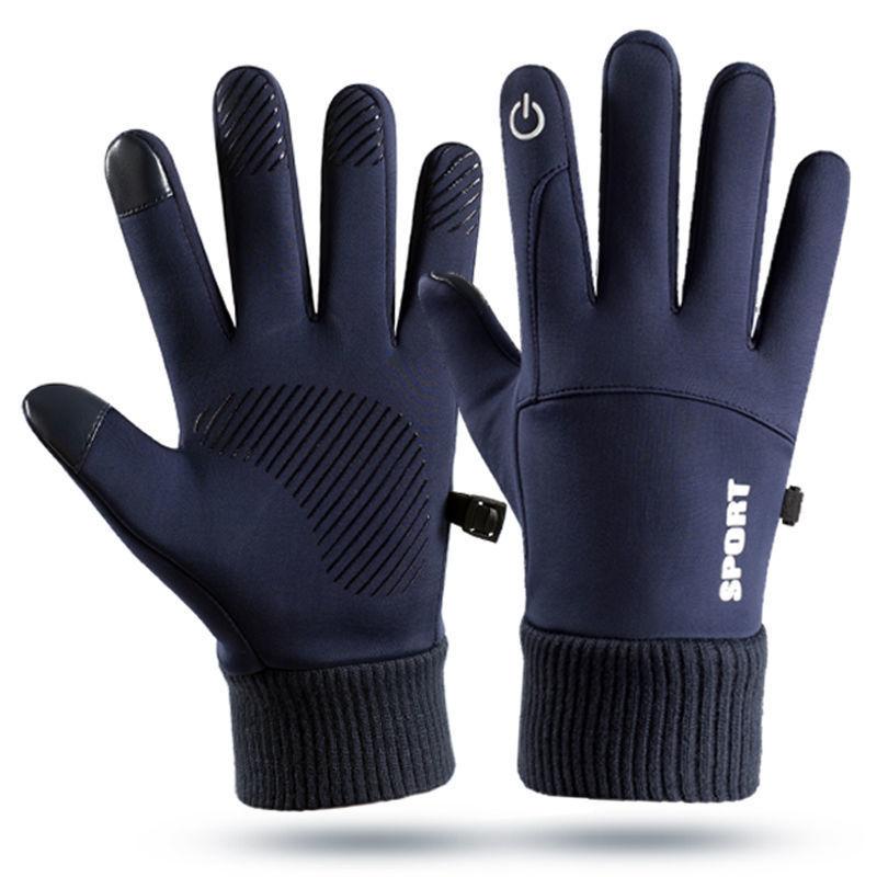Black Winter Warm Full Fingers Waterproof Cycling Outdoor Sports Running Motorcycle Ski Touch Screen Fleece Gloves