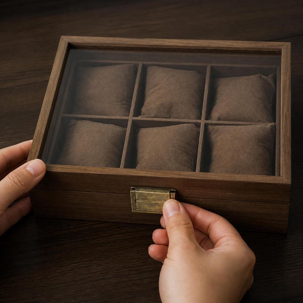 6-Slot Watch Storage Box Sturdy for Dresser, Gift Presentation