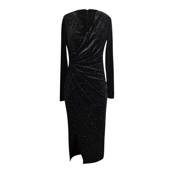 Lady Petticoats Plus Size Women Dress Solid Color Split Autumn Shiny Slit Hem Dress for Wedding