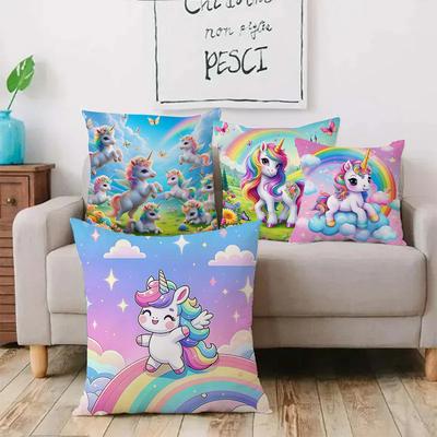 Cartoon Rainbow Unicornss Pillow Covers Cartoon Sofa Decorative Home Double-sided Printing Short Plush Cute Cushion Cover