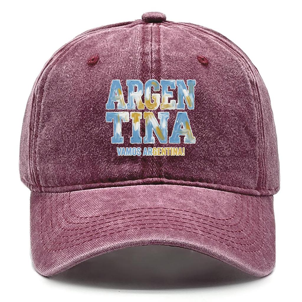 Snapback Baseball Cap With "ARGENTINA" "VAMOS ARGENTINA" Flag Printed , Adjustable Baseball Hat Headwear Solid Color Curved Brim Trendy Woman's Cap