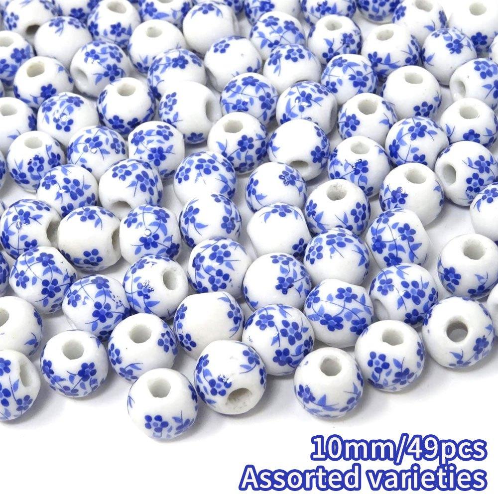 49 Stück, 8/10 mm Keramikmaterial Keramikperlen Keramikblume Runde Perlen Abstandshalter DIY Armband Halskette Ohrringe Schlüsselanhänger Fußkette