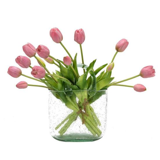 5 Head Artificial Tulip Bouquet 15.7" Long Stem Faux Tulip Flower Lifelike Real Touch