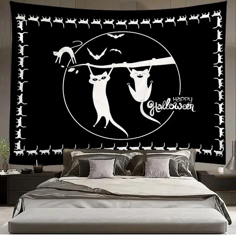 Cartoon Black and White Cat Hanging Cloth Office Living Room Tapestry Home Wall Decoration Tapestry