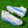 Unisex Football Boots Fashion Lightning Pattern High Top AG Spikes Lace Up High Elastic Socks Training Artificial Grass Kids Football Boots