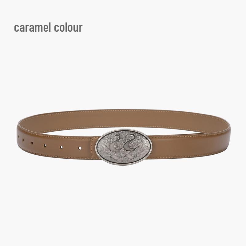 Korean Style Women's Antique Leather Belt with Oval Silver Buckle - Simple Cowhide Waist Belt for Ladies' Jeans and Shirts