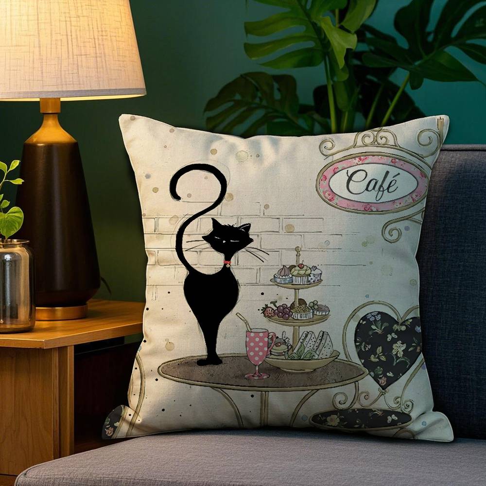 

Cartoon Little Black Cat Cute Pillow Case Home Double-sided Printing Short Plush Colorfast Microfiber Cushion Cover 12x12Inch