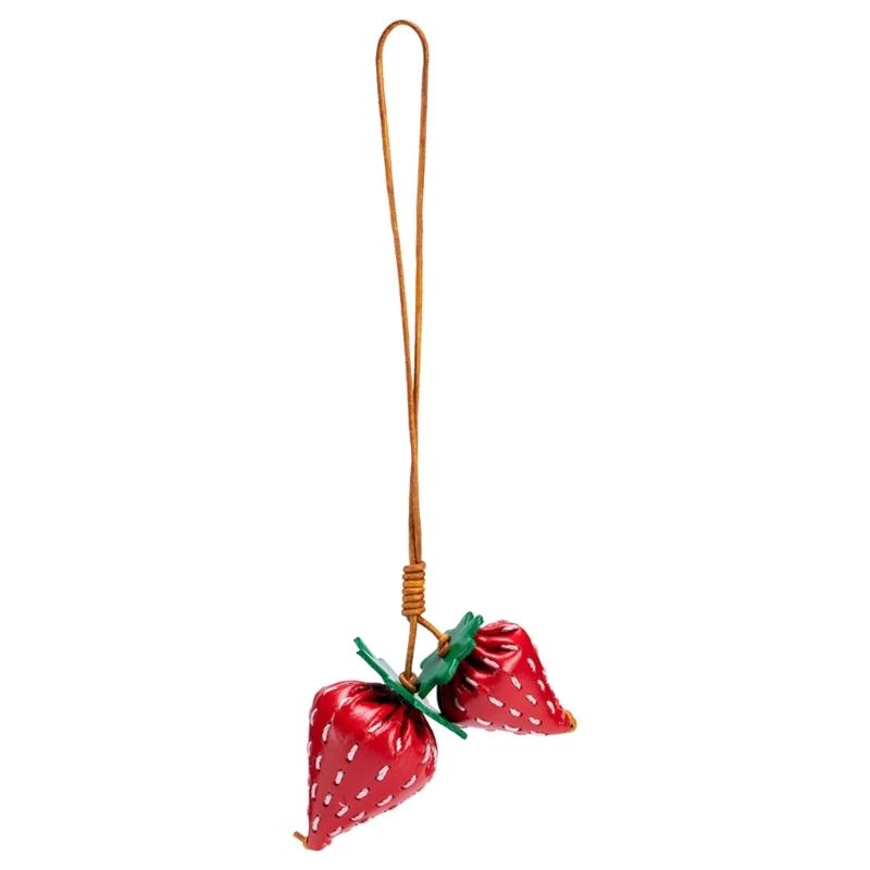 Aesthetic Keychain Charms,Leather Strawberry Bag Charm Pendant Strawberry Keychains Charms Hanging Ornament for Womens красный