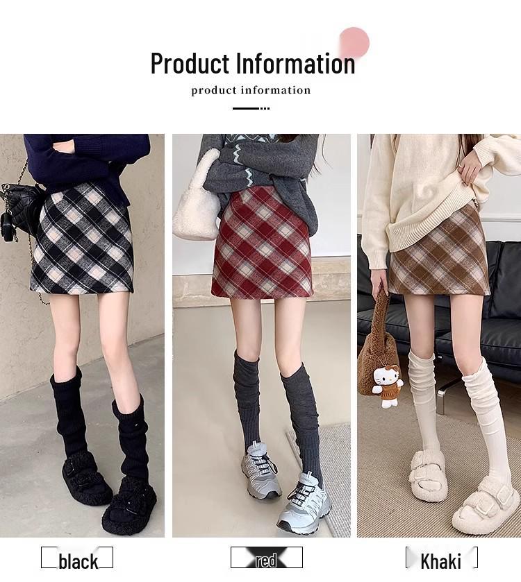 Women's 2025 Retro High-Waist Wool Blend Plaid Mini Skirt - Petite Bodycon A-Line for Autumn/Winter