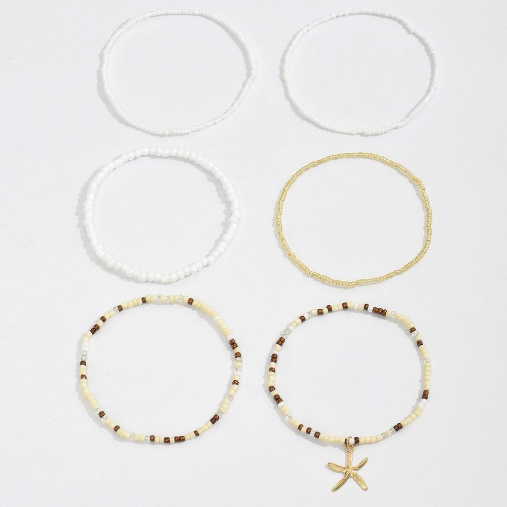 6pcs Multilayer Holiday Starfish Multi-layer Anklet Stretch Beach Jewelry New Anklet Set