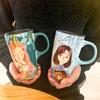 600ML Japanese Style Large Drinking Cup With Lid Small Fresh Ceramic Breakfast Mug for Girl Birthday Gift