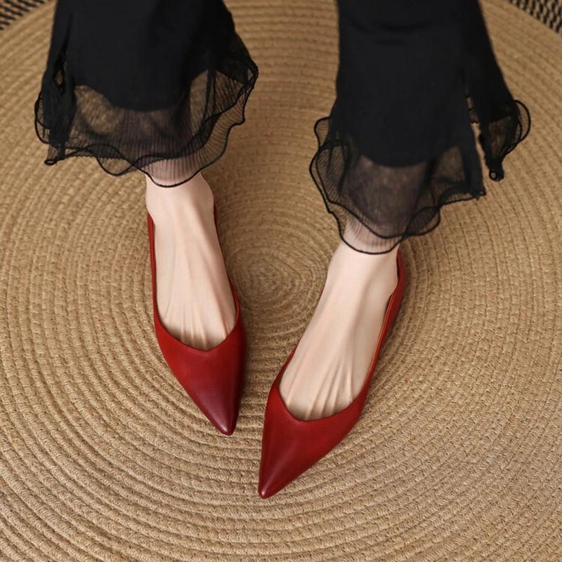 Fashion NEW Autumn/Spring Women Pumps Genuine Leather Shoes for Women Pointed Toe Low Heel Shoe Concise Slip-on Plus Size Handmade Shoes