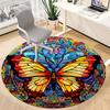 1PCButterfly StainedGlass Office Round Area Rug,  Mat Suitable For Office, Under Office Chairs Bedroom Living Room Home Decor, Room Deco