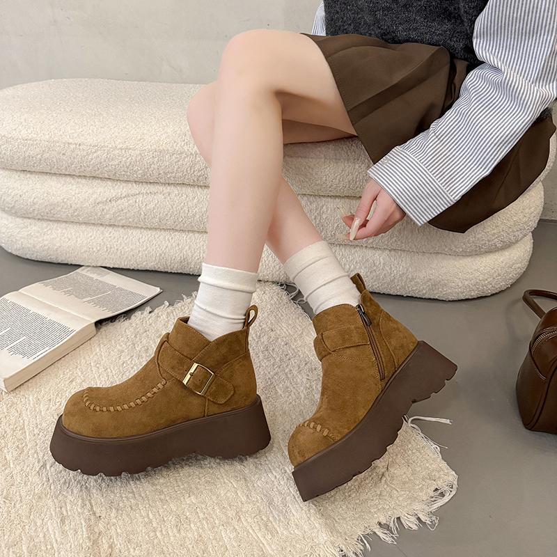 Fashion Women Ankle Boots Flats Platform Shoes Suede Winter New 2025 Trend Casual Sneakers Fashion Snow Boots Walking Woman Botas Mujer