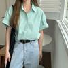 Summer Short Sleeve Solid Casual Shirts Women Fashion New Thin Single Breasted Loose Blouse Women Elegant Slim Fit Simple Office Lady Shirt Tops 26284