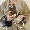 Korea ISN Simple Striped Plush Phone Case for iPhone 17 16 Pro 15 14 Pro Max 13 Cover with Lanyard Fashion Protection Funda Case
